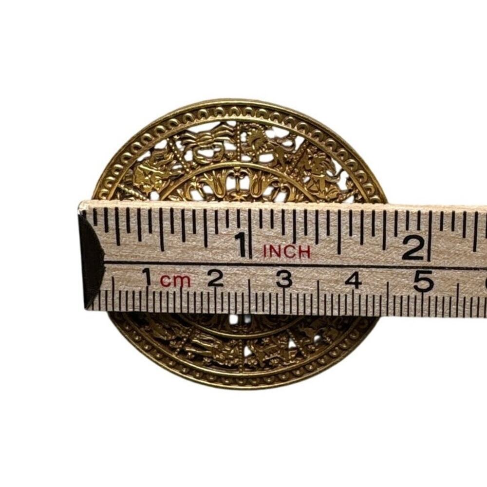 Vintage 2" Gold Plated Brass Zodiac Astrology Brooch 1960s CGA Pendant Festival - Picture 4 of 4